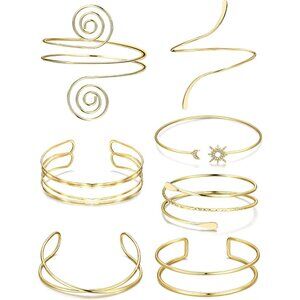 7 Pcs Arm Cuff Jewelry for Women Upper Arm Cuff Bangle Band Armlet Adjustable Ar